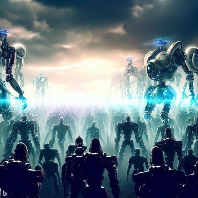 Guerra entre Robôs de IA e humanos em um futuro breve